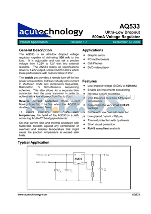 AQ533CY-M5-33-TRL datasheet - Ultra-Low Dropout 500mA Voltage Regulator