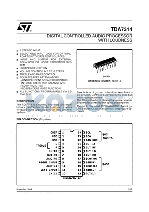 7314 datasheet - DIGITAL CONTROLLED AUDIO PROCESSOR WITH LOUDNESS