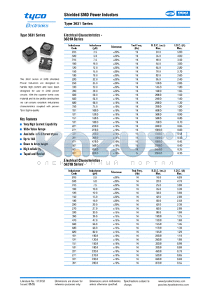 3631C180LT datasheet - Shielded SMD Power Inductors