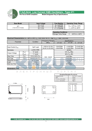 AEL47125BS datasheet - 7.5x5.0mm Low Current SMD Oscillators - Type 471