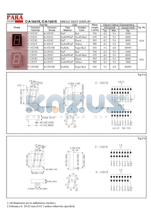 A-1201H datasheet - SINGLE DIGIT DISPLAY