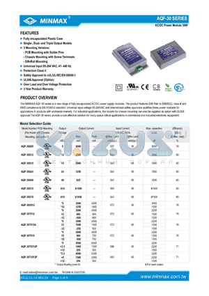 AQF-30T512A datasheet - AC/DC Power Module 30W Fully encapsulated Plastic Case