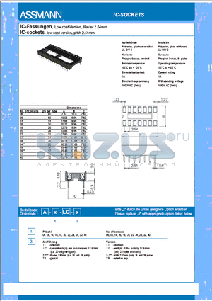 A-14-LC-XX datasheet - IC-Fassungen, Low cost-Version, Rester 2.54mm