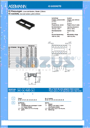 A-16-LC-TT datasheet - IC-Fassungen, Low cost-Version, Rester 2.54mm