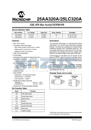 25LC320AT-E/P datasheet - 32K SPI Bus Serial EEPROM