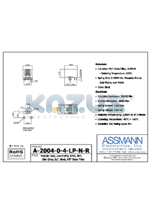 A-2004-0-4-LP-N-R datasheet - MODULAR JACK, LOW PROFILE