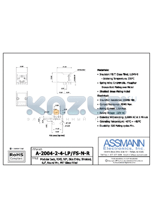 A-2004-2-4-LP-FS-N-R datasheet - MODULAR JACK, RJ45