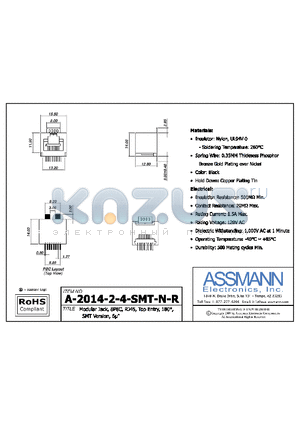 A-2014-2-4-SMT-N-R datasheet - MODULAR JACK, 8P8C