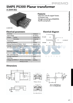 A-2049-002 datasheet - SMPS PS300 Planar transformer