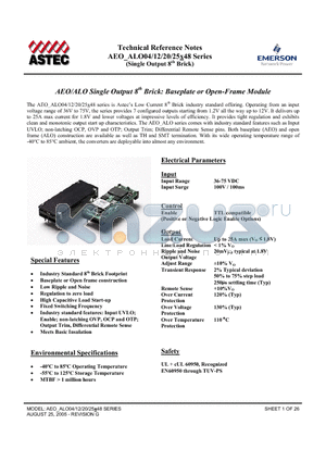 AEO04A48-6S datasheet - AEO/ALO Single Output 8th Brick: Baseplate or Open-Frame Module