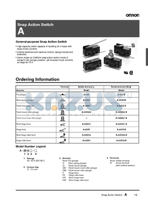 A-20GV22-B datasheet - Snap Action Switch