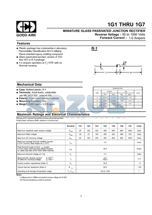 1G7 datasheet - MINIATURE GLASS PASSIVATED JUNCTION RECTIFIER