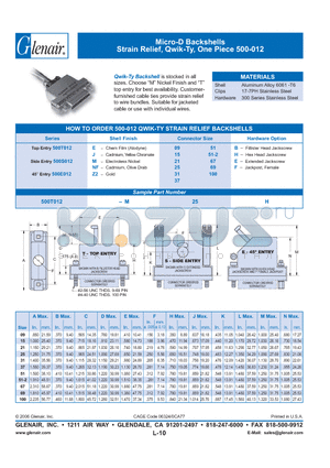 500S012-M37H datasheet - Micro-D Backshells Strain Relief, Qwik-Ty, One Piece