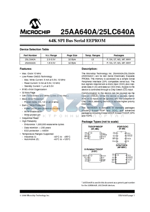 25LC640A-I/P datasheet - 64K SPI Bus Serial EEPROM