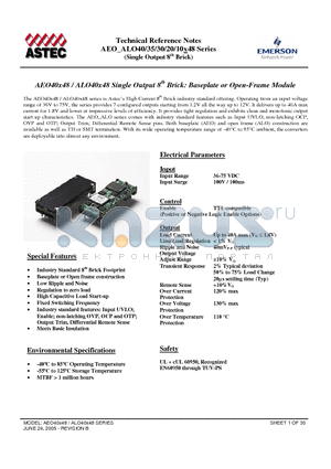 AEO10F48N datasheet - AEO40x48 / ALO40x48 Single Output 8th Brick: Baseplate or Open-Frame Module