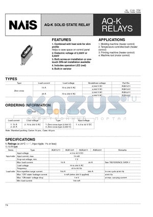 AQK2211 datasheet - AQ-K SOLID STATE RELAY