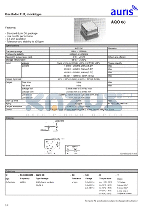 AQO08 datasheet - Oscillator THT, clock-type