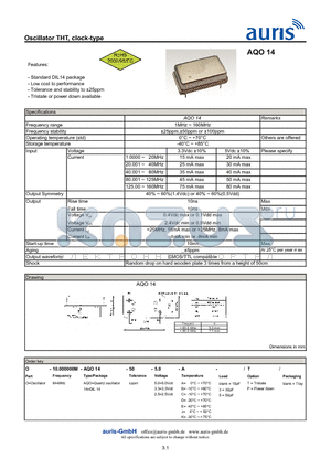 AQO14 datasheet - Oscillator THT, clock-type