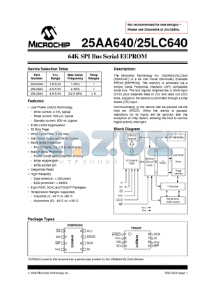 25LC640X-I/SN datasheet - 64K SPI Bus Serial EEPROM