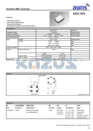 AQO7050 datasheet - Oscillator SMD, clock-type