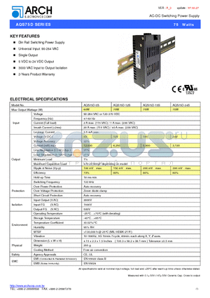 AQS75D-5S datasheet - AC-DC Switching Power Supply