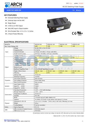 AQS75E-15S datasheet - AC-DC Switching Power Supply