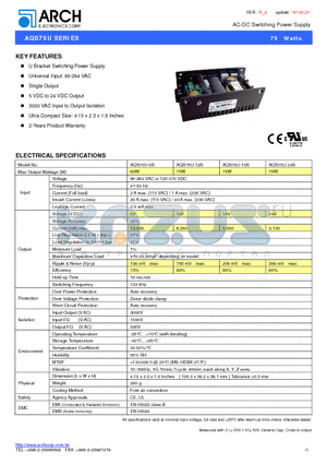 AQS75U-15S datasheet - AC-DC Switching Power Supply