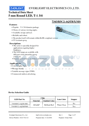 7343/R5C2-AQTBX datasheet - 5 mm Round LED, T-1 3/4