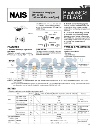 AQV210SX datasheet - GU (General Use) Type SOP Series [1-Channel (Form A) Type]