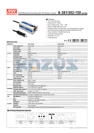 A-301-150_08 datasheet - 150W MODIFIED SINE WAVE DC-AC POWER INVERTER