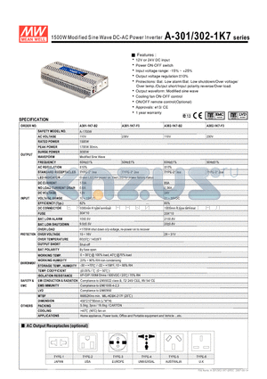 A-302-1K7 datasheet - 1500W Modified Sine Wave DC-AC Power Inverter