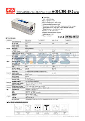 A-302-2K5_0810 datasheet - 2500W MODIFIED SINE WAVE DC - AC POWER INVERTER