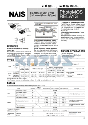 AQV410EH datasheet - PhotoMOS RELAYS