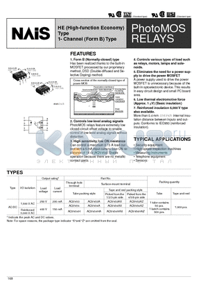 AQV454AZ datasheet - HE (High-function Economy) Type 1- Channel (Form B) Type