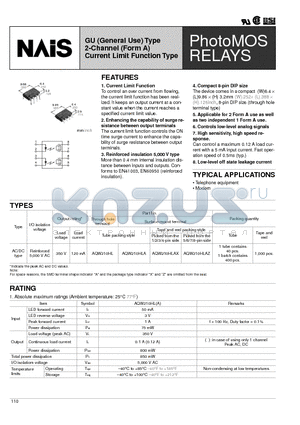 AQW210HLA datasheet - GU (General Use) Type 2-Channel (Form A) Current Limit Function Type