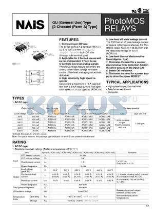 AQW214 datasheet - GU (General Use) Type [2-Channel (Form A) Type]