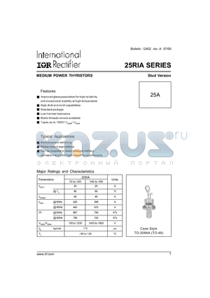 25RIA40MS90 datasheet - MEDIUM POWER THYRISTORS