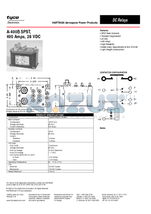 A-400B datasheet - A-400B SPST,400 Amps, 28 VDC