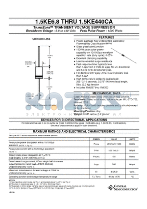 1.5KE91 datasheet - TRANSZORB TRANSIENT VOLTAGE SUPPRESSOR