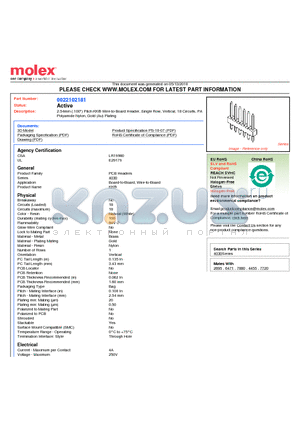 A-4030-18A501 datasheet - 2.54mm (.100) Pitch KK^ Wire-to-Board Header, Single Row, Vertical, 18 Circuits, PA Polyamide Nylon, Gold (Au) Plating