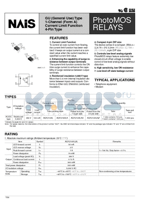 AQY210HLA datasheet - GU (General Use) Type 1-Channel (Form A) Current Limit Function 4-Pin Type