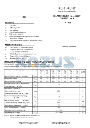 A-405 datasheet - Plastic Silicon Rectifiers