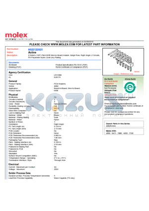 A-4094-02A501 datasheet - 2.54mm (.100) Pitch KK^ Wire-to-Board Header, Single Row, Right Angle, 2 Circuits, PA Polyamide Nylon, Gold (Au) Plating