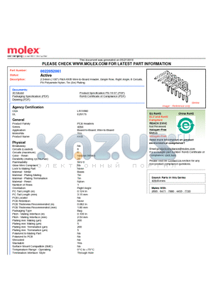 A-4094-06A102 datasheet - 2.54mm (.100) Pitch KK^ Wire-to-Board Header, Single Row, Right Angle, 6 Circuits, PA Polyamide Nylon, Tin (Sn) Plating