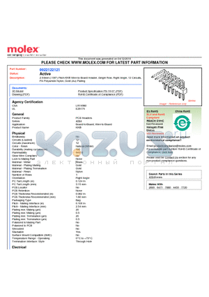 A-4094-12A501 datasheet - 2.54mm (.100) Pitch KK^ Wire-to-Board Header, Single Row, Right Angle, 12 Circuits, PA Polyamide Nylon, Gold (Au) Plating