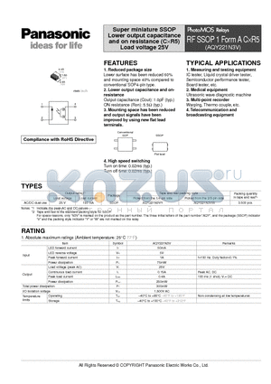 AQY221N3VW datasheet - Super miniature SSOP Lower output capacitance and on resistance (CR5) Load voltage 25V