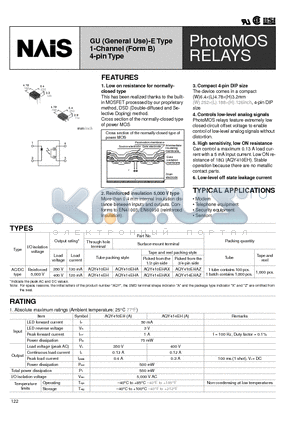 AQY410EHAZ datasheet - GU (General Use)-E Type 1-Channel (Form B) 4-pin Type