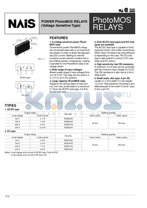 AQZ202D datasheet - POWER PhotoMOS RELAYS (Voltage Sensitive Type)