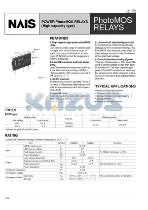 AQZ262 datasheet - POWER PhotoMOS RELAYS (High capacity type)