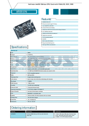 AR-B1376 datasheet - Half-size 386SX ISA-bus CPU Card with VGA/LCD, DOC, SSD